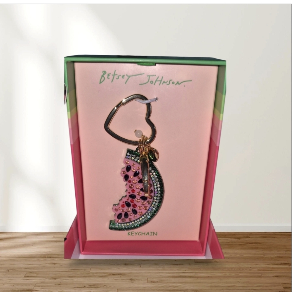 Betsey Johnson Pink Watermelon Bag Charm/ Keychain Goltone Hardware